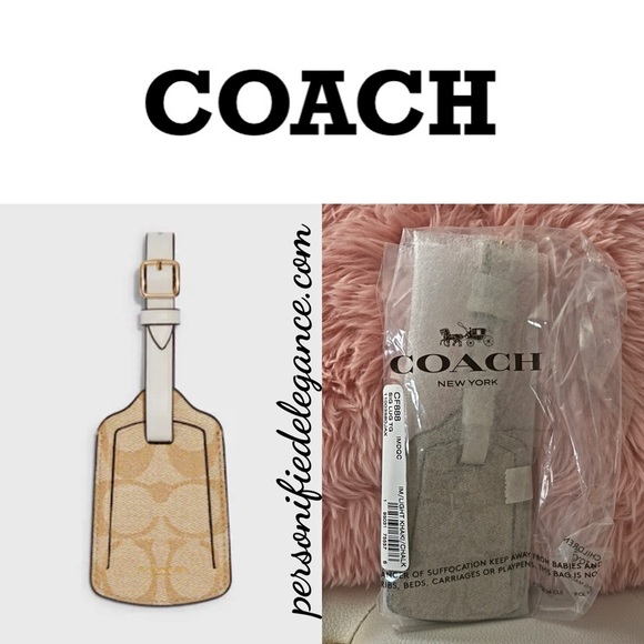 NEW Coach Light Khaki Chalk Signature Print Luggage Tag - Picture 1 of 13